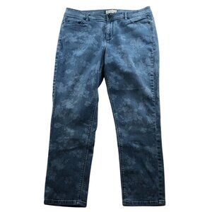 J. Jill  Women Jeans Size 14 Authentic Fit Slim Ankle Straight Blue Denim Floral